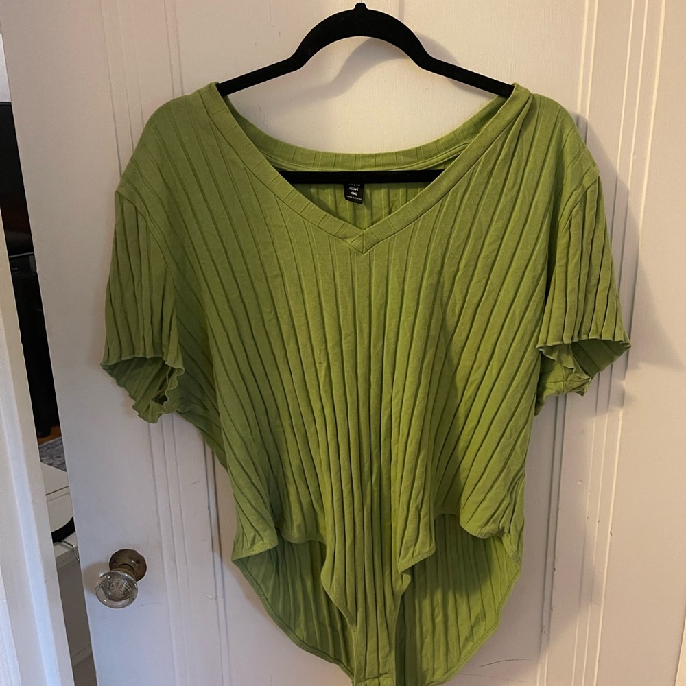 SHEIN Light Green Ribbed V-Neck Bodysuit